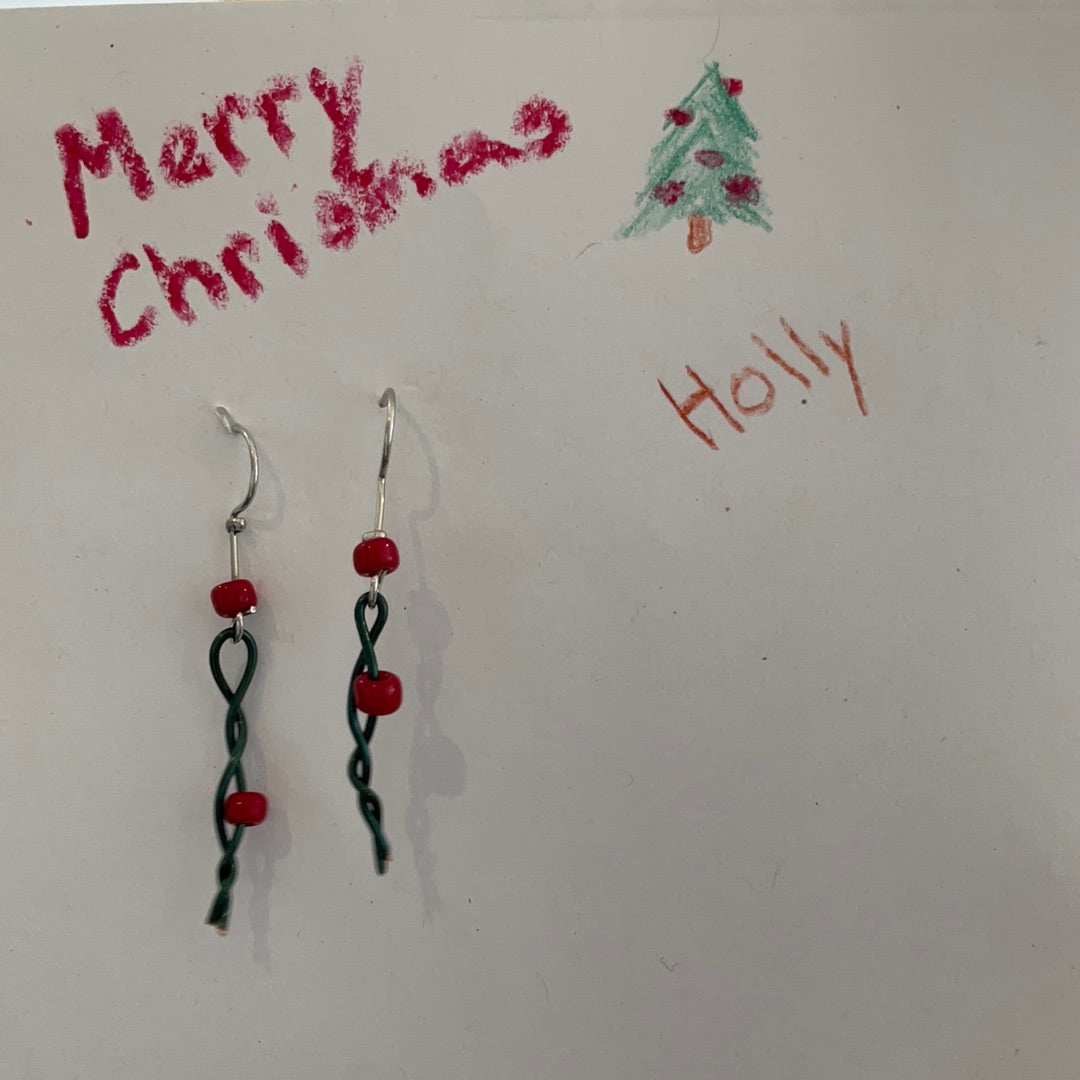 MERRY CHRISTMAS holly earrings