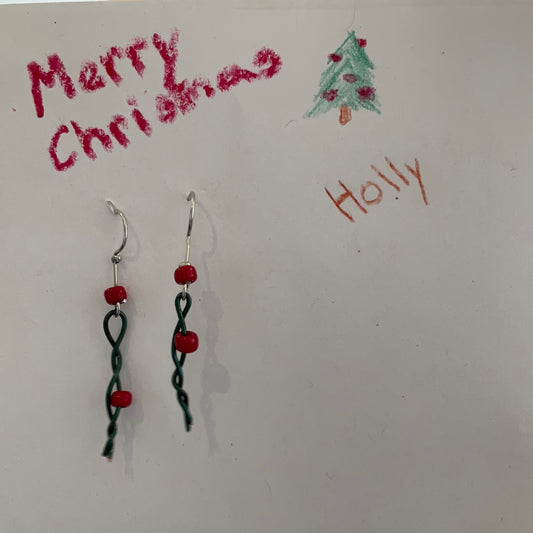 MERRY CHRISTMAS holly earrings